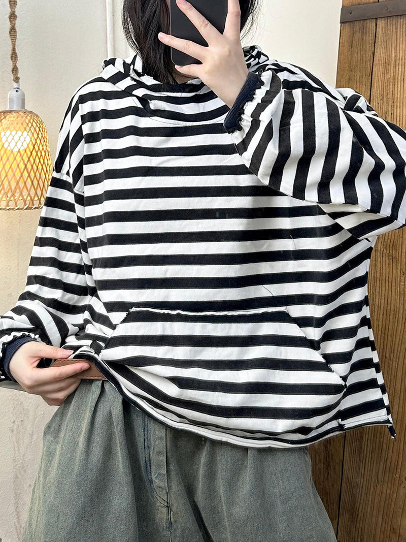 Autumn Stripe Cotton Half Turtleneck Sweatshirt Ai1065