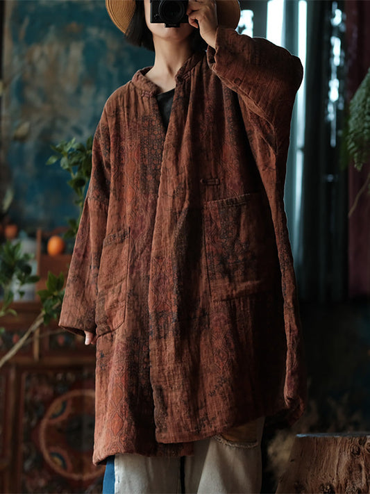Winter Worn Flower Print Button Cotton Coat At1097