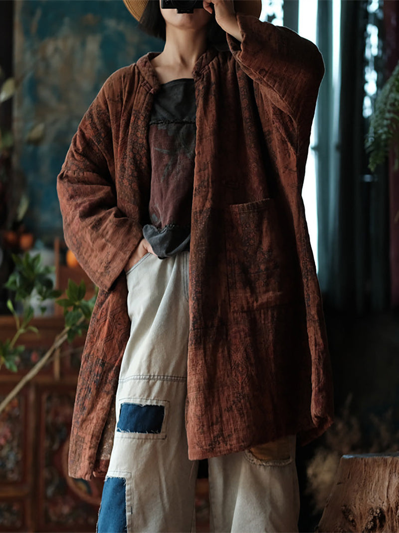 Winter Worn Flower Print Button Cotton Coat At1097
