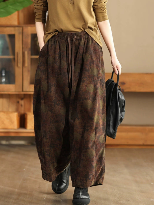 Autumn Flower Strap Corduroy Harem Pants Ai1036