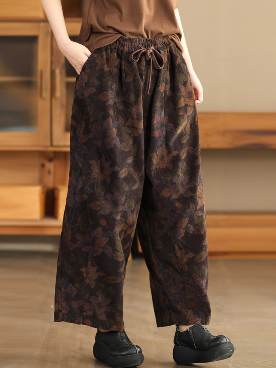 Autumn Flower Strap Corduroy Harem Pants Ai1036