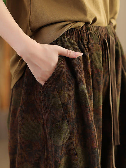 Autumn Flower Strap Corduroy Harem Pants Ai1036