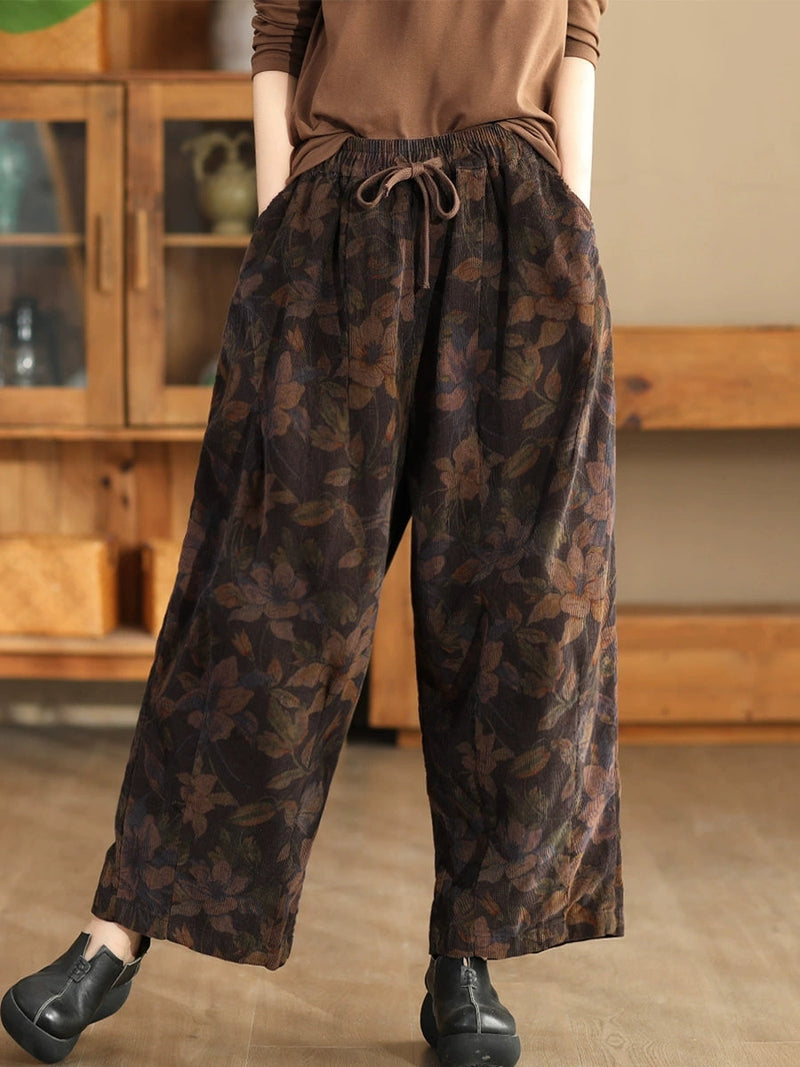 Autumn Flower Strap Corduroy Harem Pants Ai1036