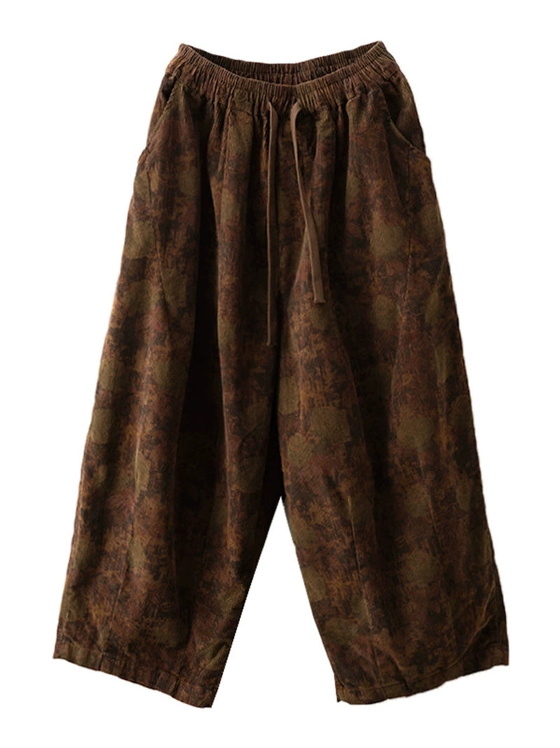 Autumn Flower Strap Corduroy Harem Pants Ai1036