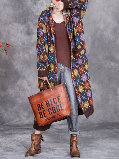 Winter Rhomboid Wool Knitted Hooded Coat Ai1001