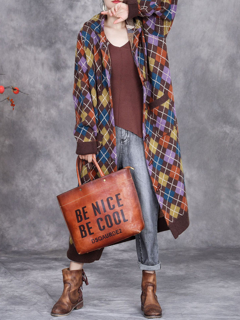 Winter Rhomboid Wool Knitted Hooded Coat Ai1001