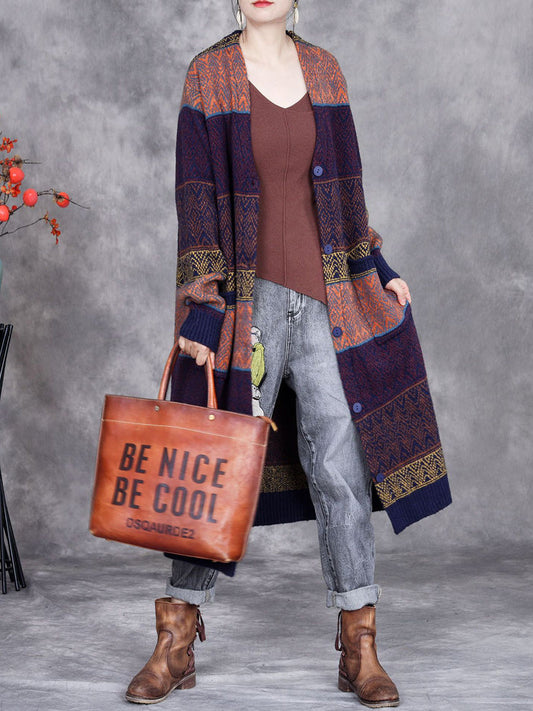 Winter Colorblock Wool Knitted Cardigan Coat Ai1034