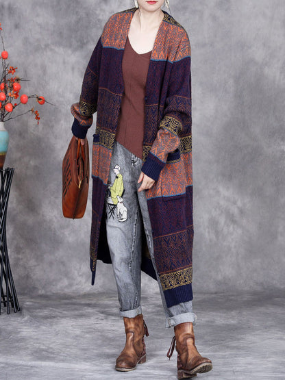 Winter Colorblock Wool Knitted Cardigan Coat Ai1034