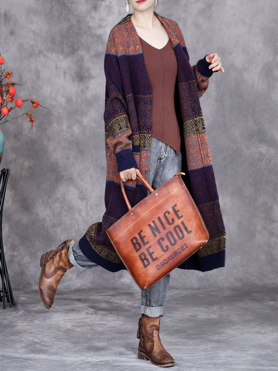 Winter Colorblock Wool Knitted Cardigan Coat Ai1034