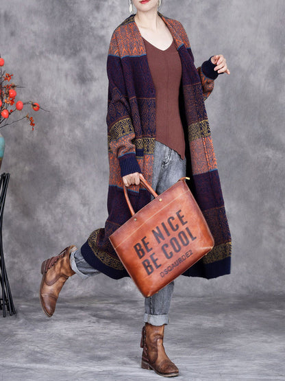 Winter Colorblock Wool Knitted Cardigan Coat Ai1034