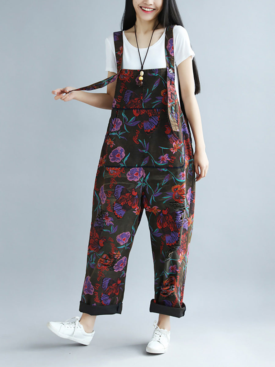 Summer Artsy Flower Pocket Loose Jumpsuits Ai1009