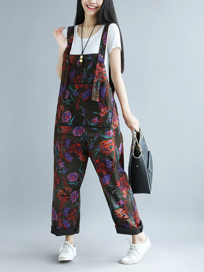 Summer Artsy Flower Pocket Loose Jumpsuits Ai1009
