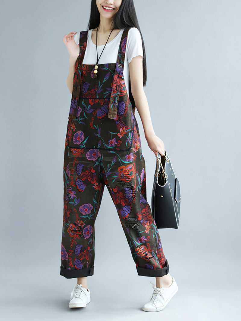 Summer Artsy Flower Pocket Loose Jumpsuits Ai1009