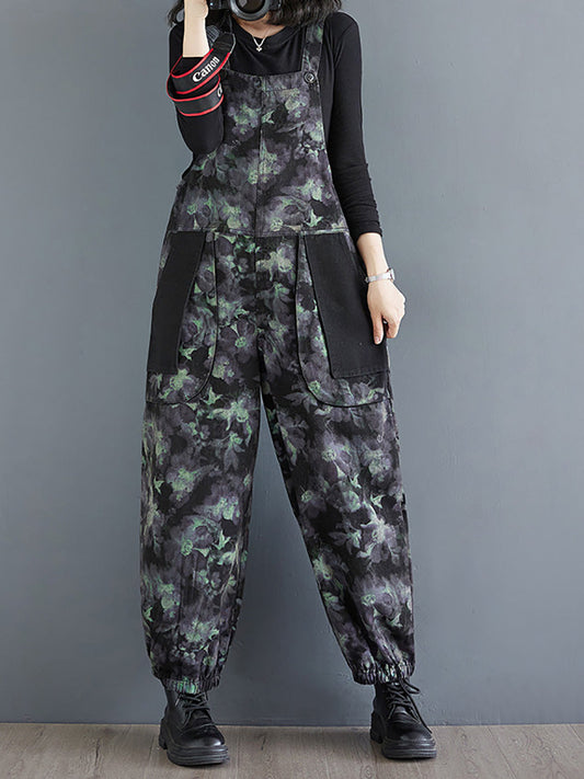 Autumn Flower Colorblock Denim Jumpsuits Ai1039