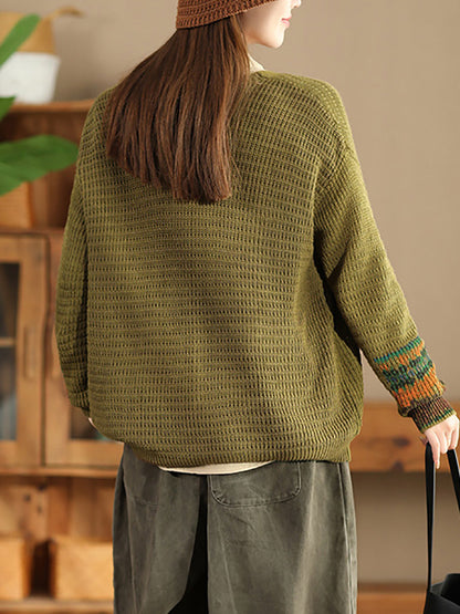 Artsy Print Knit V-neck Cardigan Sweater Ah1012