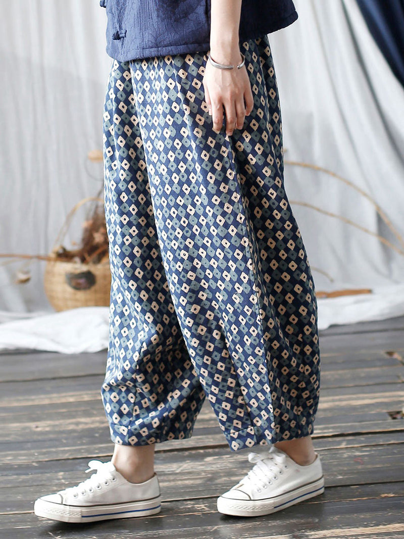 Autumn Artsy Lattice Cotton Harem Pants Ah1035