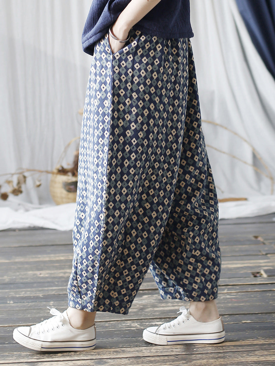 Autumn Artsy Lattice Cotton Harem Pants Ah1035