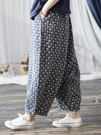 Autumn Artsy Lattice Cotton Harem Pants Ah1035