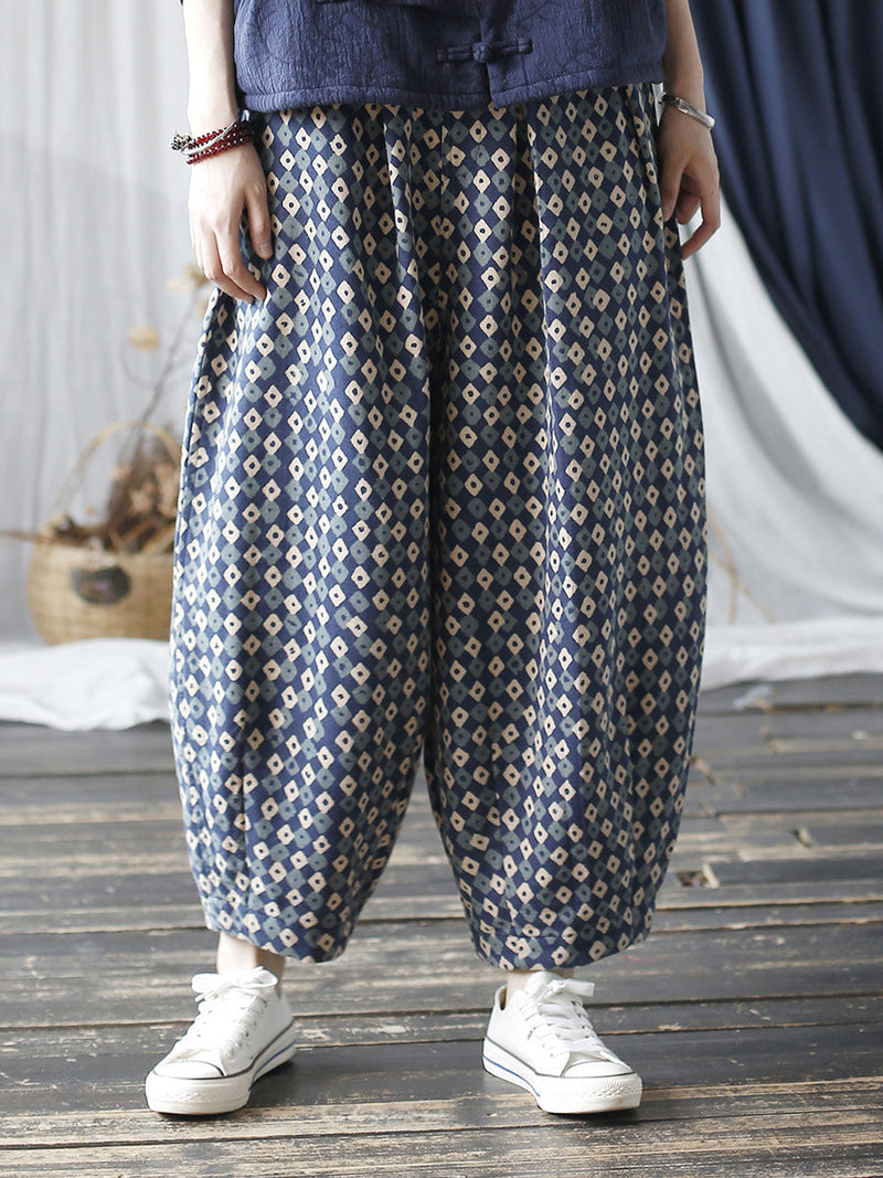 Autumn Artsy Lattice Cotton Harem Pants Ah1035