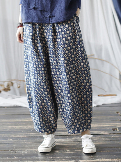 Autumn Artsy Lattice Cotton Harem Pants Ah1035