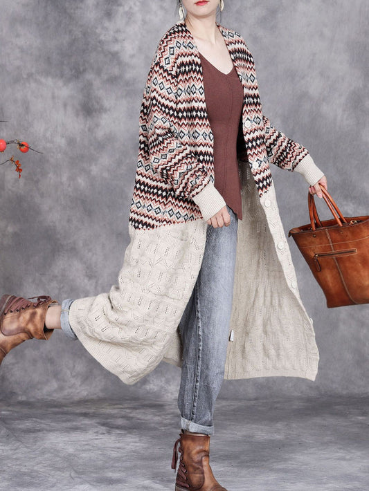 Autumn Stripe Colorblock Knitted Cardigan Coat Ah1060