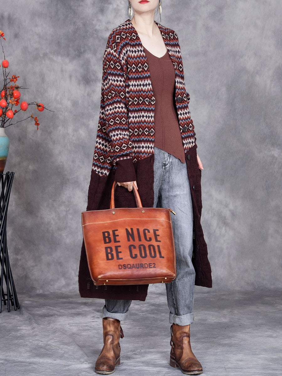 Autumn Stripe Colorblock Knitted Cardigan Coat Ah1060