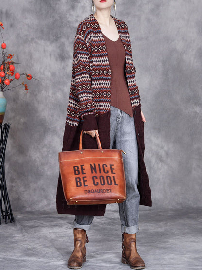 Autumn Stripe Colorblock Knitted Cardigan Coat Ah1060