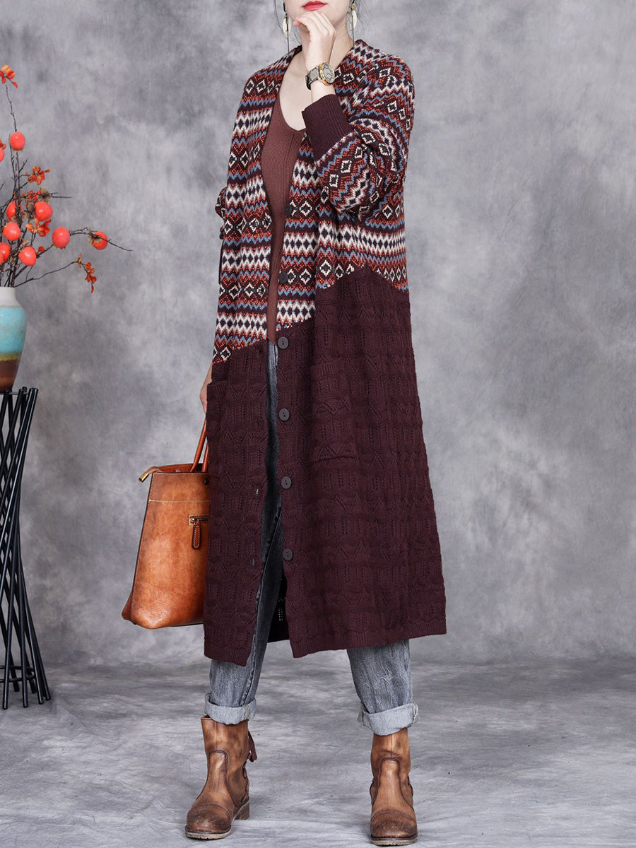Autumn Stripe Colorblock Knitted Cardigan Coat Ah1060
