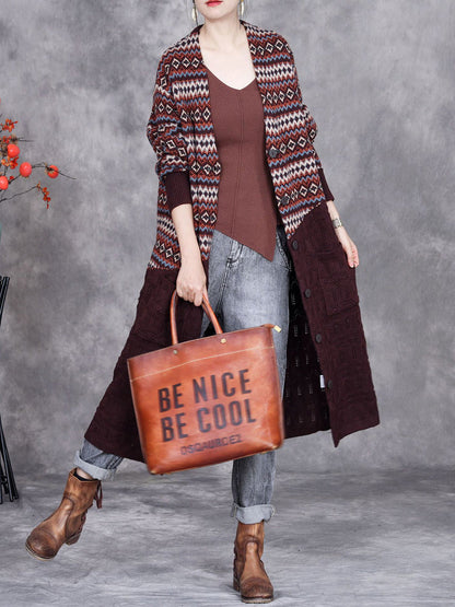 Autumn Stripe Colorblock Knitted Cardigan Coat Ah1060