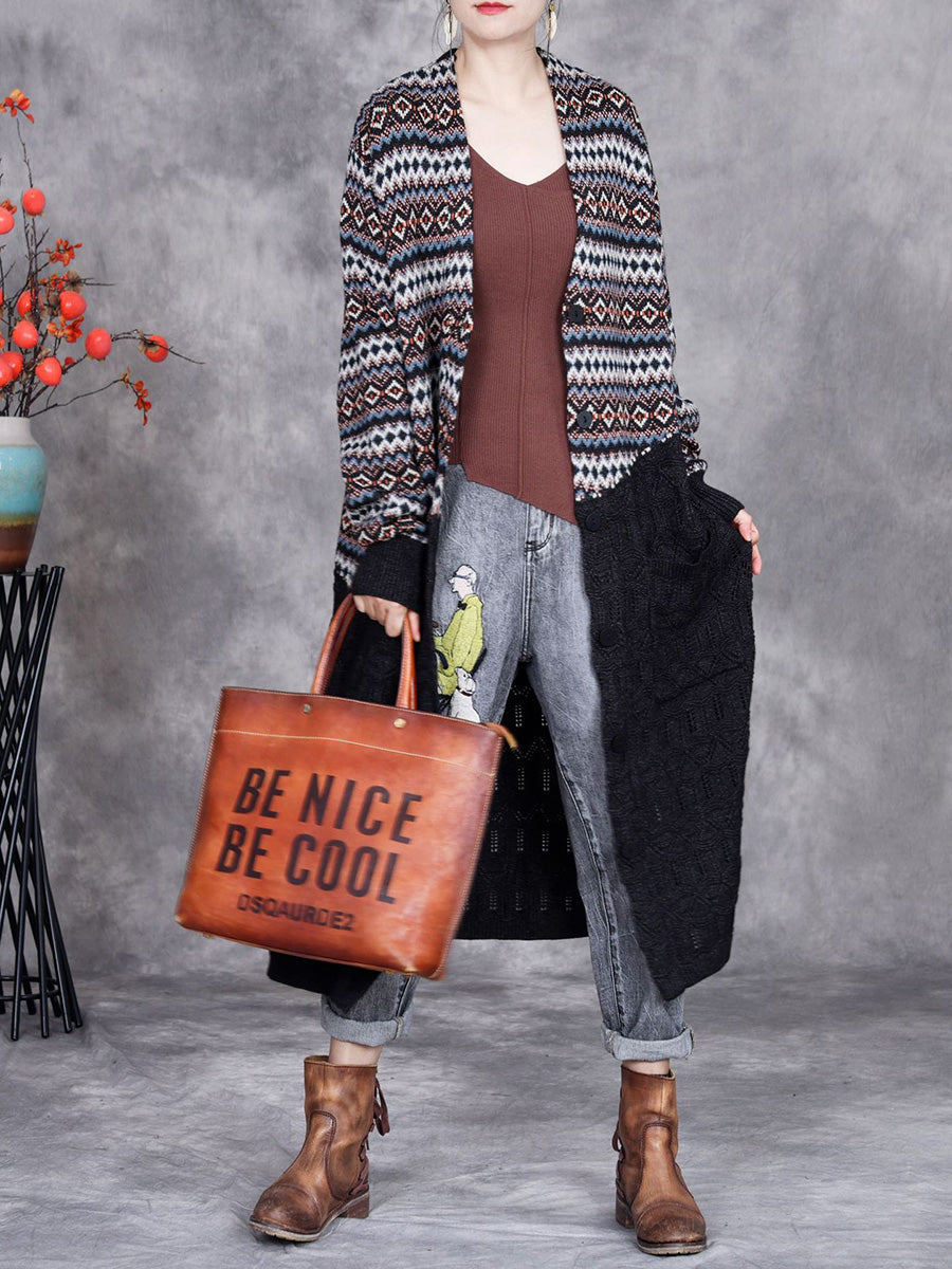 Autumn Stripe Colorblock Knitted Cardigan Coat Ah1060
