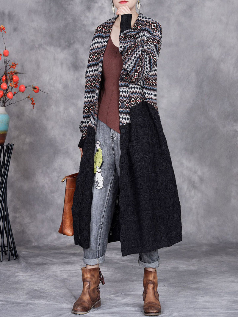 Autumn Stripe Colorblock Knitted Cardigan Coat Ah1060