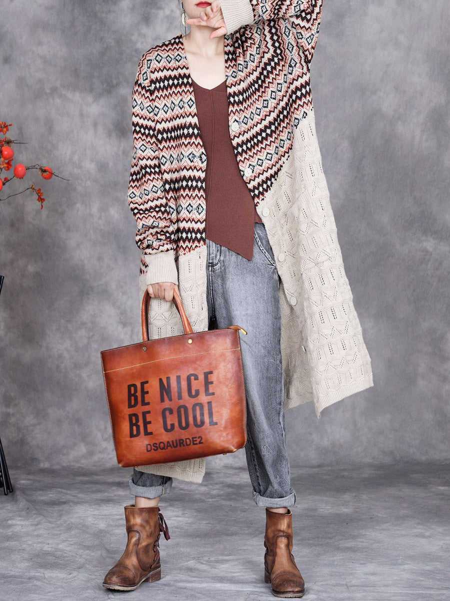 Autumn Stripe Colorblock Knitted Cardigan Coat Ah1060