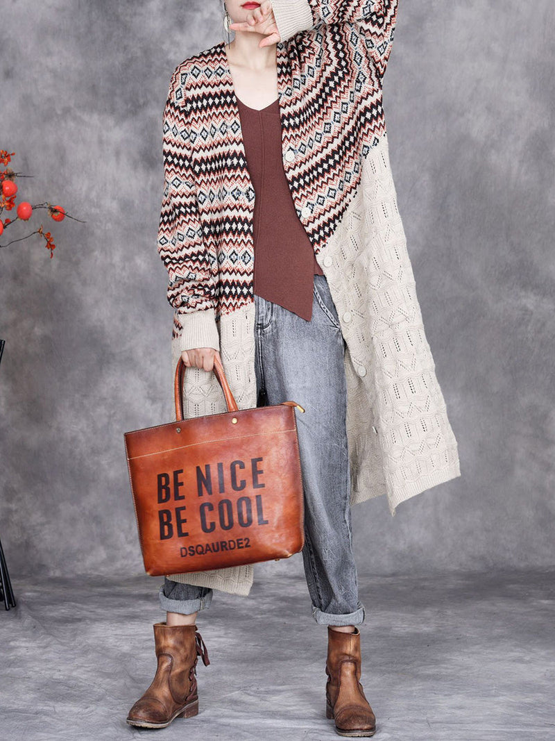 Autumn Stripe Colorblock Knitted Cardigan Coat Ah1060