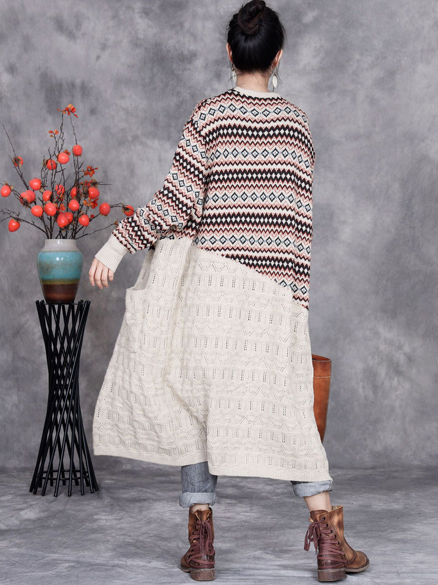 Autumn Stripe Colorblock Knitted Cardigan Coat Ah1060