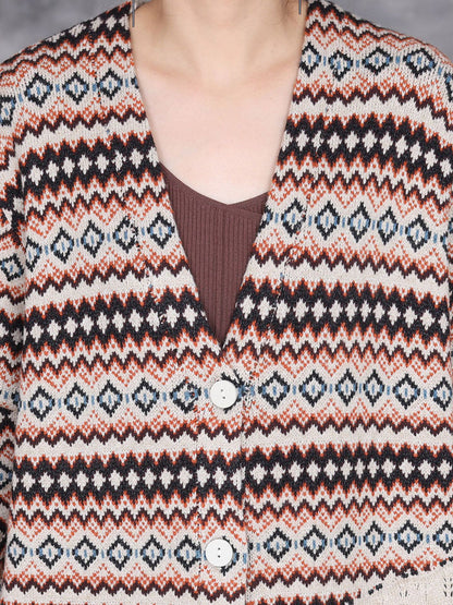 Autumn Stripe Colorblock Knitted Cardigan Coat Ah1060