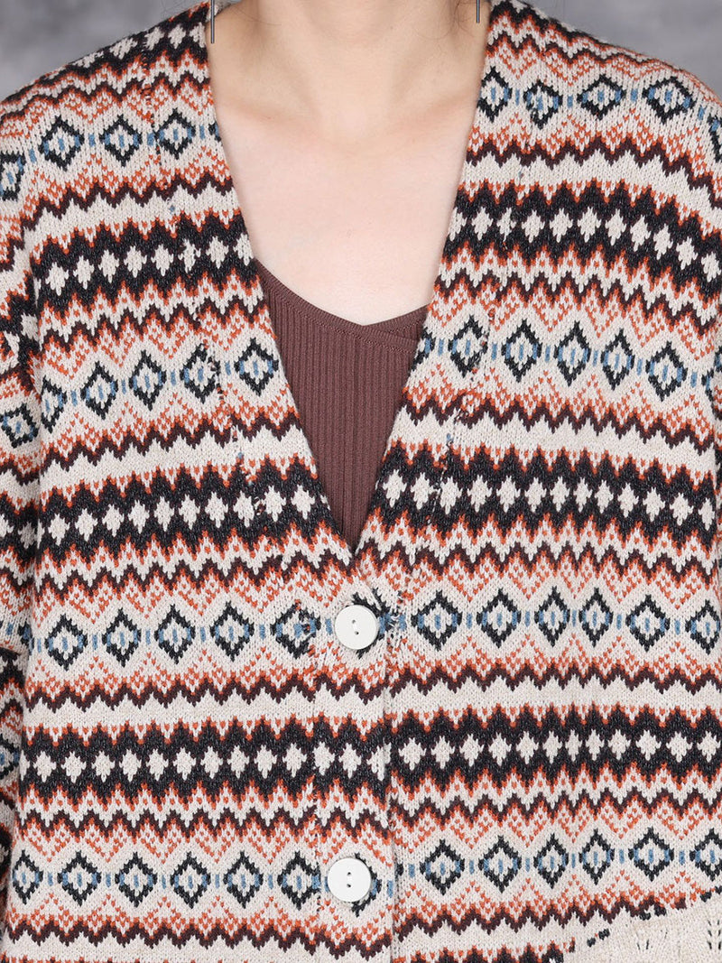 Autumn Stripe Colorblock Knitted Cardigan Coat Ah1060