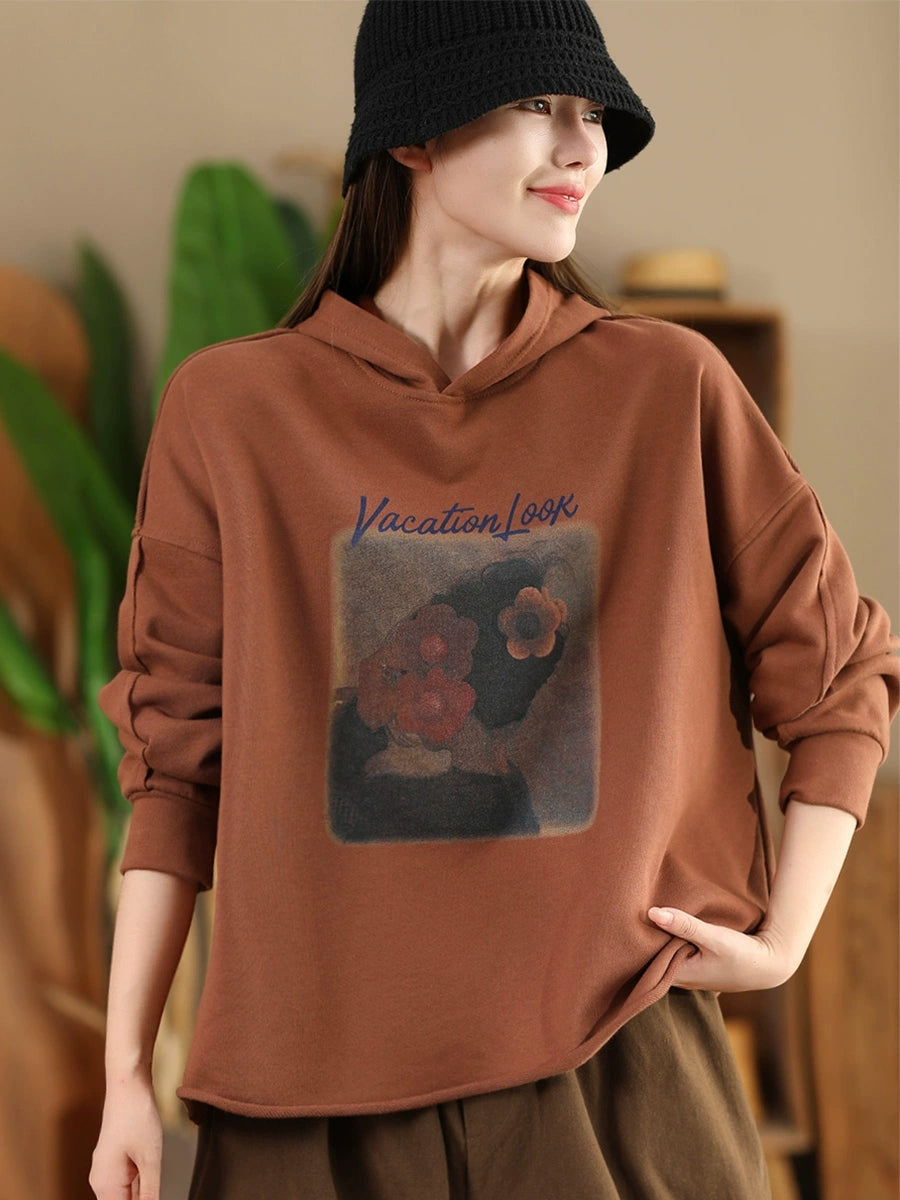 Autumn Print Hooded Sweatshirt Ah1008