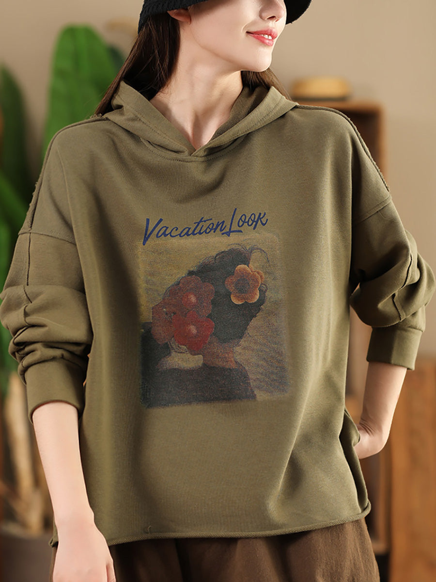 Autumn Print Hooded Sweatshirt Ah1008