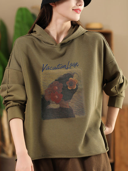 Autumn Print Hooded Sweatshirt Ah1008
