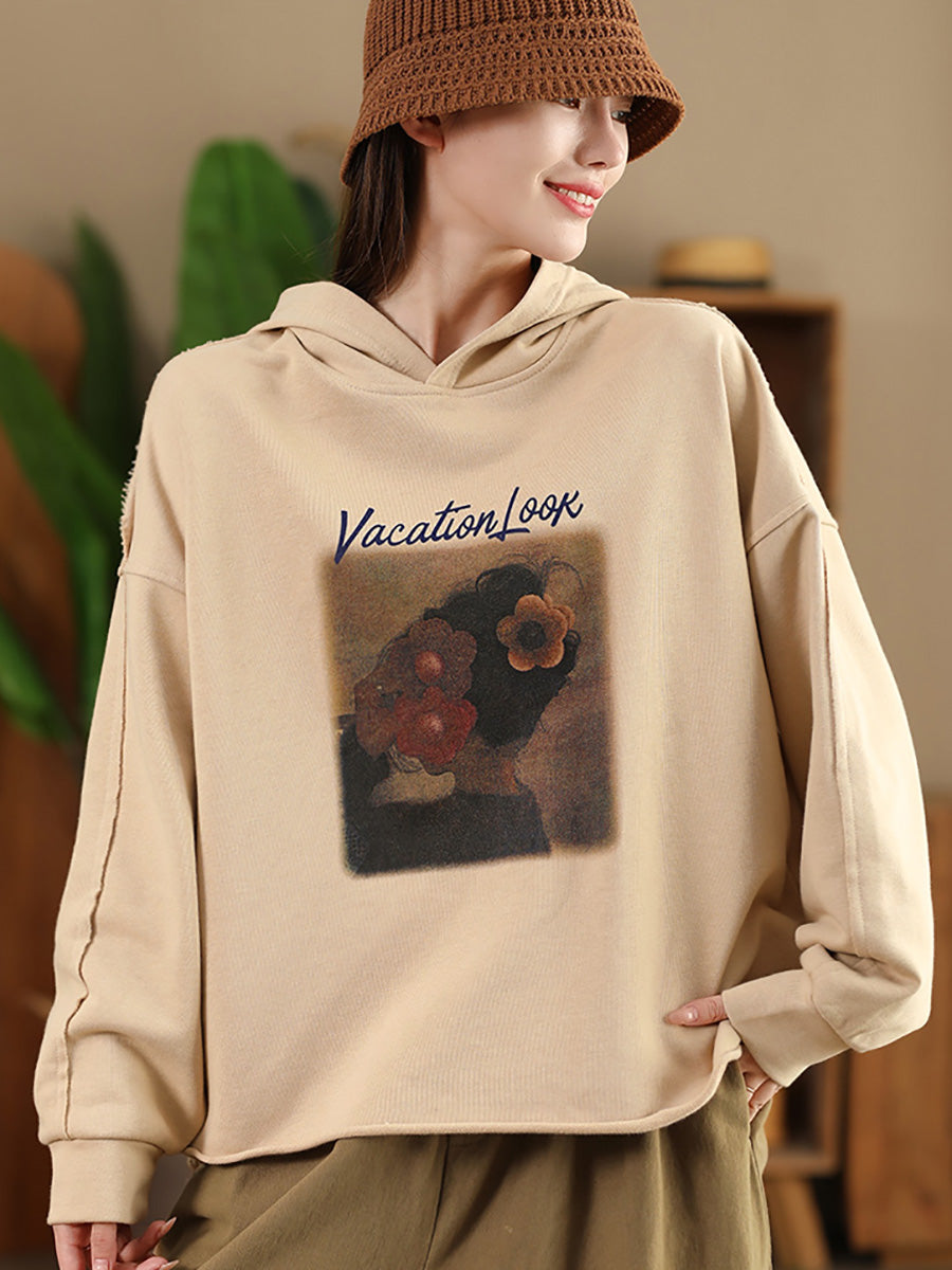 Autumn Print Hooded Sweatshirt Ah1008