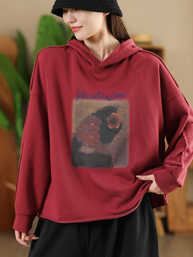 Autumn Print Hooded Sweatshirt Ah1008