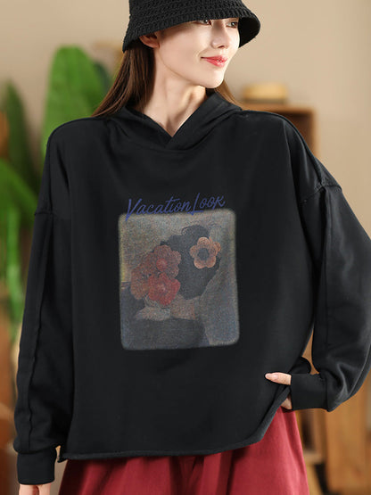 Autumn Print Hooded Sweatshirt Ah1008