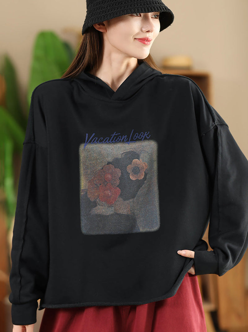 Autumn Print Hooded Sweatshirt Ah1008