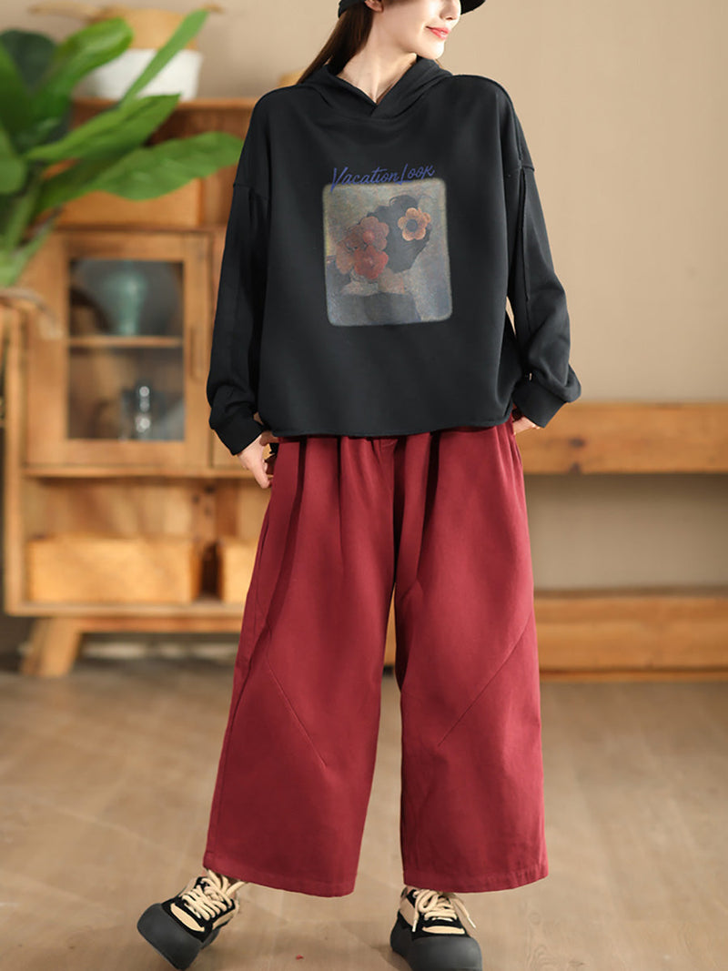 Autumn Print Hooded Sweatshirt Ah1008