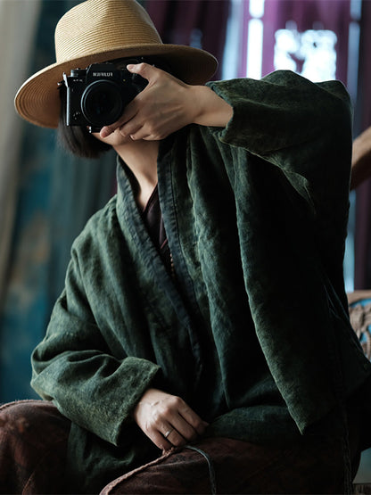 Autumn V-neck Strap Linen Coat Ak1004