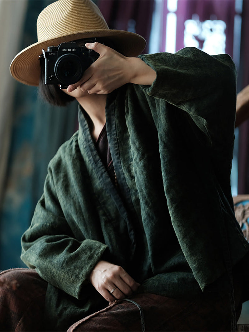 Autumn V-neck Strap Linen Coat Ak1004