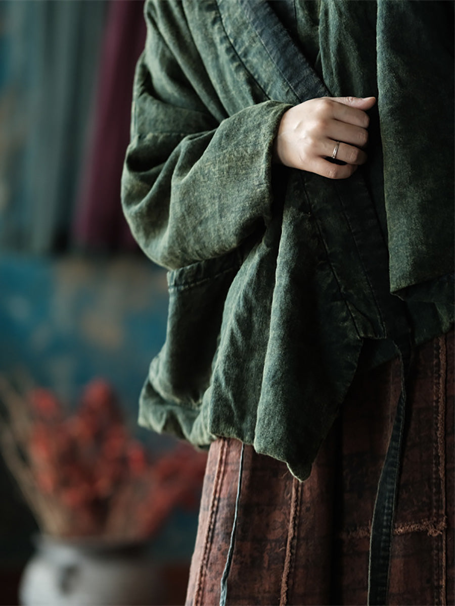 Autumn V-neck Strap Linen Coat Ak1004