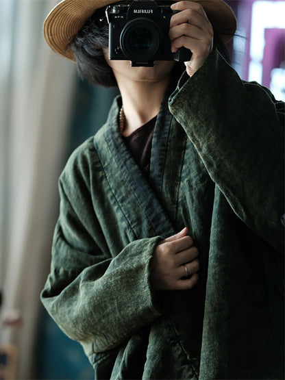 Autumn V-neck Strap Linen Coat Ak1004