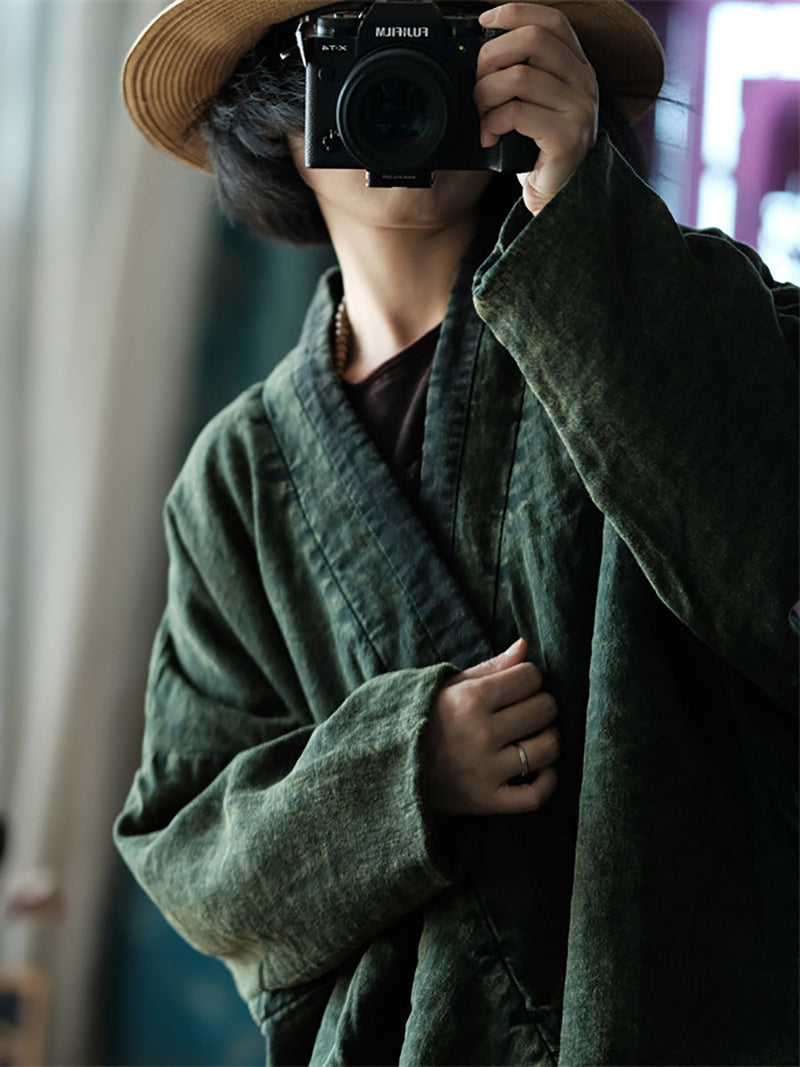 Autumn V-neck Strap Linen Coat Ak1004