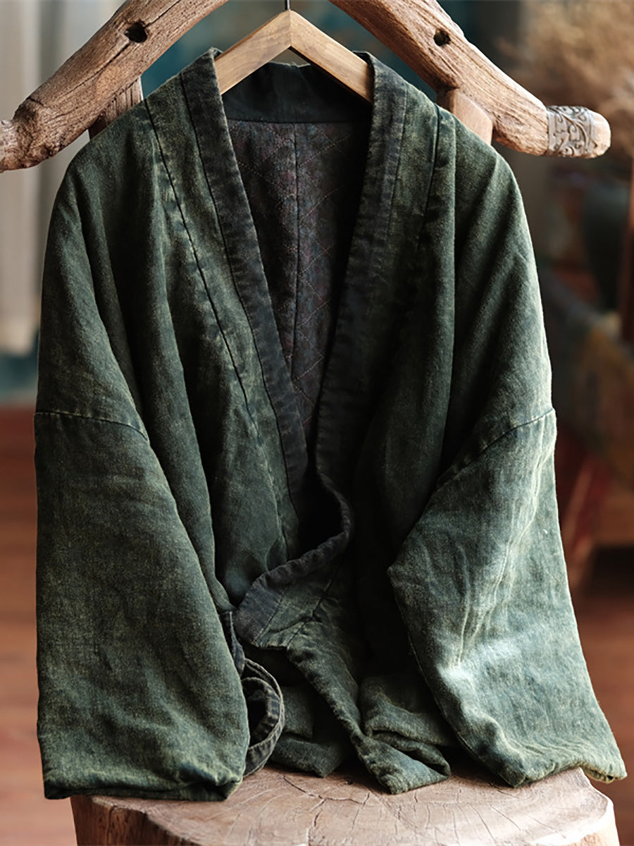 Autumn V-neck Strap Linen Coat Ak1004